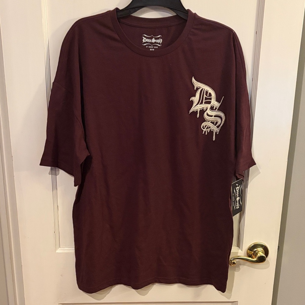 Dogg Supply Snoop Dogg Maroon T-Shirt With Graphics On Back.